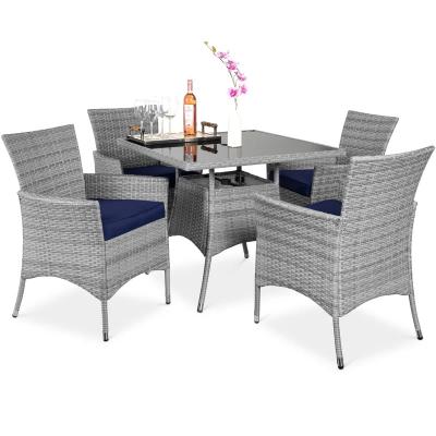 China New Style Durable Material Rattan Furniture Outdoor Dining Table Set Outdoor Patio Garden Wicker Table and Chair Set with Umbrella Hole for sale