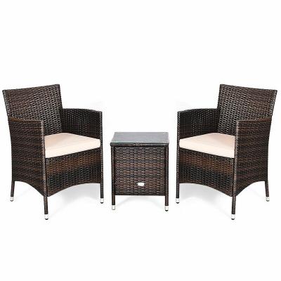 China waterproof & Sun Proof Outdoor Furniture 3 Piece Conversation Set Rattan Wicker Chairs With Table For Garden Patio Bistros Balcony for sale