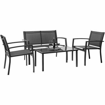 China Wholesale Waterproof 4 Piece Patio Garden Furniture Outdoor Conversation Set With Coffee Table Glass Garden Chair for sale