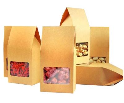 China Recyclable Wholesale Custom Stand Up Food Kraft Paper Bag With Clear Window For Chocolates And Candy Cake for sale