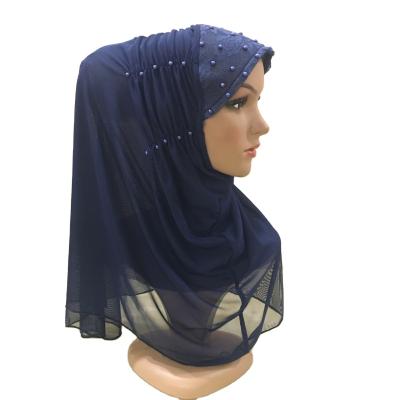 China New Pearl Sandproof Pure Muslim Cotton High Quality Pure Color Color Turban Women's Girls Turban Women's Turban Simple Turban for sale