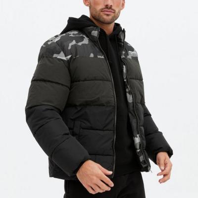 China Economical Windproof Custom Design High Neck Polyester Dark Gray Camo Cool Fashion Puffer Jacket For Men for sale