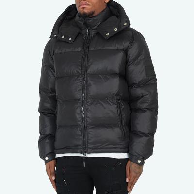 China Custom OEM Logo White Detachable Hooded Black Winter Down Coat Windproof Padded Bubble Men Stripper Jacket for sale