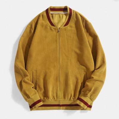 China Windproof Zipper Up Custom Stylish Polyester Bomber Varsity Corduroy Jacket for sale