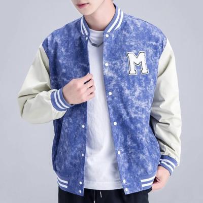 China Custom logo plain colorblock detail patch letter dye tie flight varsity jacket windproof bomber jacket for sale