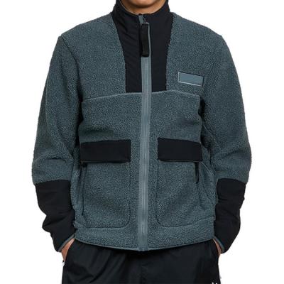 China Windproof Color Block Zip Oversized Sherpa Vintage Loose Man Winter Fleece Jacket for sale