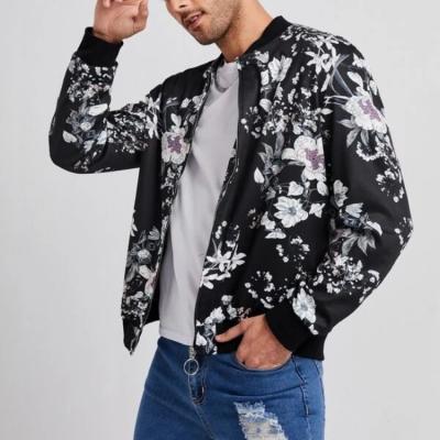 China Custom Wholesale Floral Print Varsity Windproof Bomber Jacket For Stylish Men for sale