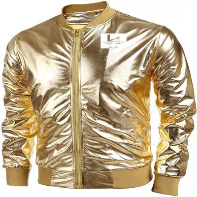 China Windproof Disco Party Varsity Jacket Men's Metallic Baseball Zipper-Up Bomber Jacket for sale