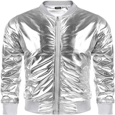 China QUICK DRY Men's Disco Party Varsity Jacket Metallic Baseball Zipper-Up Bomber Jacket for sale