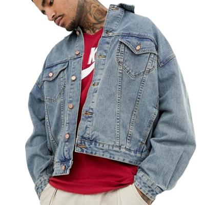 China Custom windproof logo printed oversized vintage men's blue jeans blue washed denim jacket for stylish men for sale