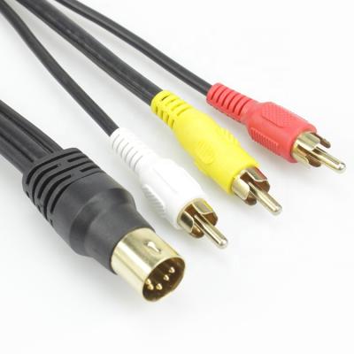 China Multimedia 5 Pin Din S-VIDEO Plug To 3 RCA TV RCA Cable To Audio Mini Din AV Cable Video Cord for sale