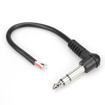 China Speaker Jack Plug Right Angle Stereo 6.35mm Cable With Open Wire TRS Plug Right Angle Guitar Patch Audio Cable for sale