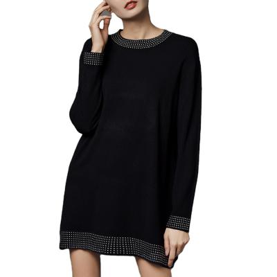 China Plus Size Short Straight Ladies Knitted Dresses Rivet Women Knitwear Sweater Dresses for sale