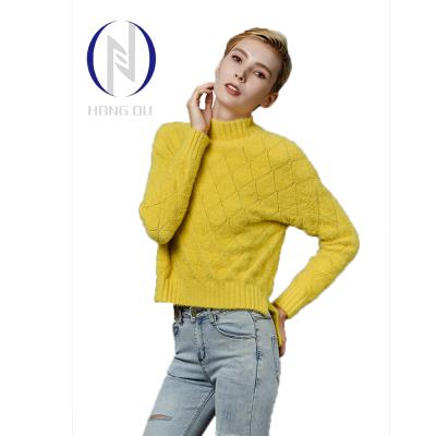 China Breathable Custom Design Yellow Diamond Women Knitwear Women Pullover Sweater for sale