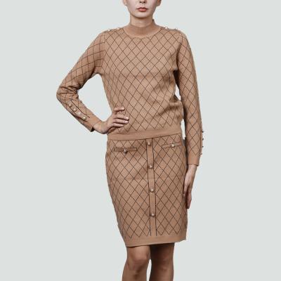 China Anti-Wrinkle New Arrivals Women's Sexy Bodycon 2 Piece Outfits Dress Long Sleeve Crop Sweater Top Skirt for sale