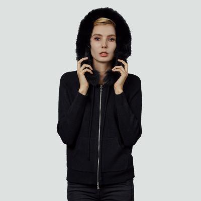 China Anti-wrinkle New Arrivals Black Sweater EcoSmart Full-zip Knitted Hoodie Sweatshirt For Women for sale