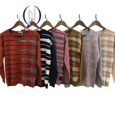 China Chinese Red Striped Round Neck Plus Size Brand Winter Long Sleeve Women's Sweater for sale