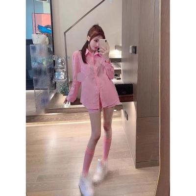 China Brand M Fashion Ladies Breathable Casual Women Oversized Sheath Long Shirt and Short Set for miumilly for sale