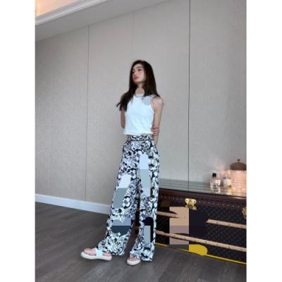 China New fashion viable design women's brand C pants flowers printed fabric sold at a low price for CHANEELLY for sale