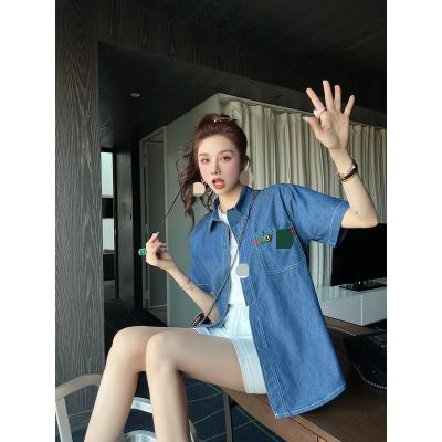 China Breathable high quality brand G women cowboy short sleeve casual shirts for guccilly for sale