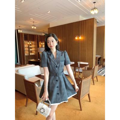 China Women's New Anti-wrinkle Brand M Summer Suit French V-Neck Short Sleeve Casual Dress for sale