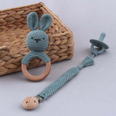 China Natural Cotton Toy Gift Set Crochet Bunny Teether Bunny Stuffed Animal Rattle Baby Crochet Soft Toy NEW ARRIVALS for sale