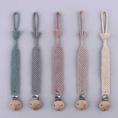 China Handmade Silicone Christmas Cotton Weave Baby Teether Toys Pacifier Clip Anti-Drop Holder Pacifier Chain for sale