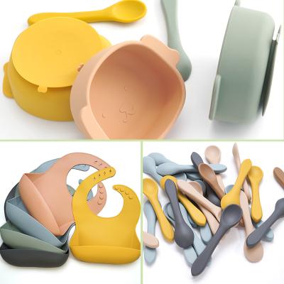 China Waterproof Baby Aid Food Grade Silicon Bibs with Puppy Bowl and BPA Free Spoon Set Baby Products Baby Supllies for sale