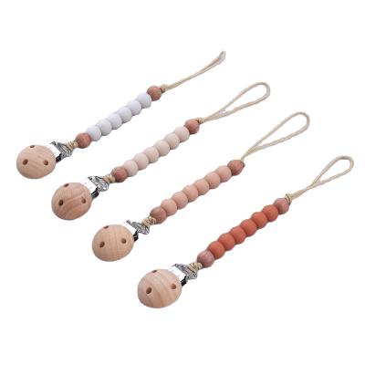 China Wholesale BPA Free Custom Baby Teething Dummy Clip Dummy Clip Wooden Silicone Pacifier Clip Chain Pacifier Clip for sale