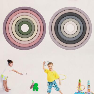 China Round Silicone Building Toy BPA Free Silicone Baby Teether Stacking Rings For Baby Montessori Toy For Kids for sale