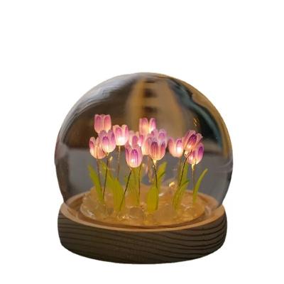 China Modern DIY Handmade Tulip Glass Table Lamp Night Light Customization Crystal Ball Flower Tulips LED Night Light for sale