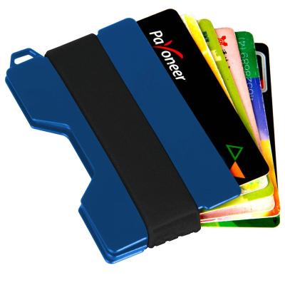 China Fashion wholesale Minimalist metal card case Aluminum RFID wallet with Silica gel binding band colors for sale