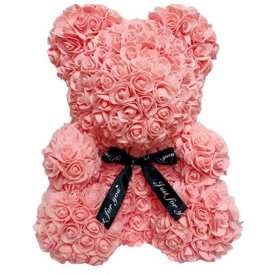 China Artificial Rose Plastic Flower Rose Bear Artificial Teddy Bear 40cm 25cm with Heart for Valentine Day Birthday Gift Rose Teddy Bear for sale