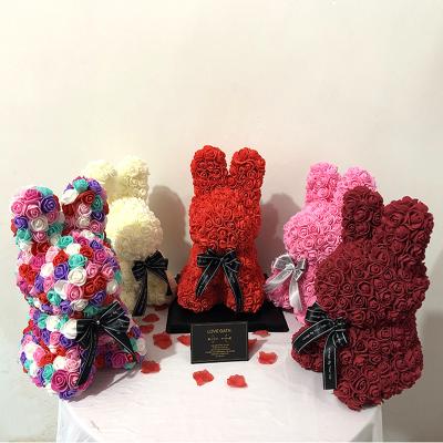 China 40cm Running Valentine's Day Handmade Birthday Gift Artificial Rose With Box Kept Rabbit With Eternal Rose for sale