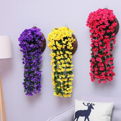 China Blue Indian Wedding Silk Fabric Flower Wall Decorations Hanging Flower Vine Plastic Flower Basket Sample for sale