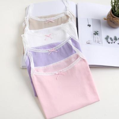 China Girls high quality cotton sleeveless simple solid kids multicolor customized breathable lace halter underwear vest for sale