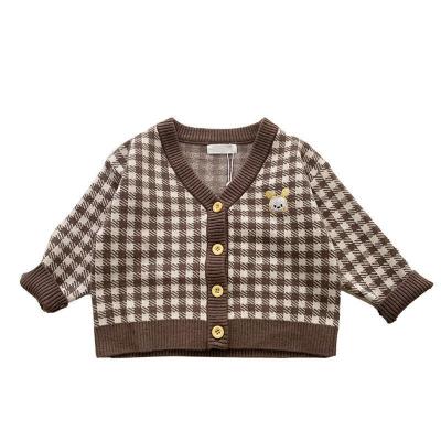 China Soft Hot Selling Grid Children's Cotton Jacquard Yarn Baby WITH Organic Cardigan Made With 100% Cotton Sweater Coat for sale