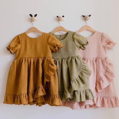 China Oversized kids long sleeve horn yarn princess baby skirt anti-static canvas for little girls edged dress clothes girls kleid dress for sale