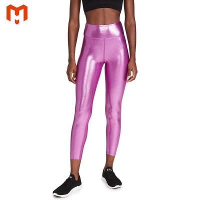 China Antibacterial Shinny High Waisted Stretch Leather Leggings Plain Leggings for sale