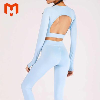 China New Fashion Breathable 2 Piece Set Workout Clothes For Women Hollow Out Backless Top And Leggings Set Sports Wear Sporty Yoga Set for sale