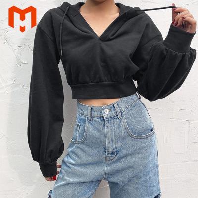 China Autumn Solid Black Basic Sweatshirts Anti-Wrinkle Workout Gym Cropped Hoodies Streetwear Autumn Casual Female Cropped Hoodie For Women for sale