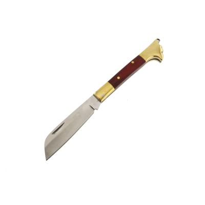 China New Design High Quality Wood Handle Camping Line Slide Open Locking Folding Knife for sale