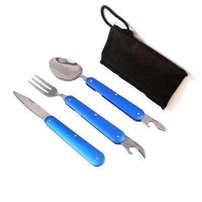 China Outdoor Folding Picnic Spoon and Fork Viable High Quality Portable Camping Knife Tableware Set for sale