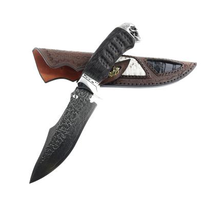 China Damascus Blade Handle Hunting Knife High Quality Non-variable Steel Black Wooden Outdoor Knife With Sheath for sale