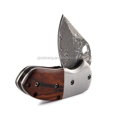 China Natural Bowie Knife OEM Rosewood Handle Damascus Pocket Folding Knife for sale