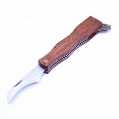 China New Product Non-variable Wood Handle Folding Brush Mushroom Knife With Key Chain for sale