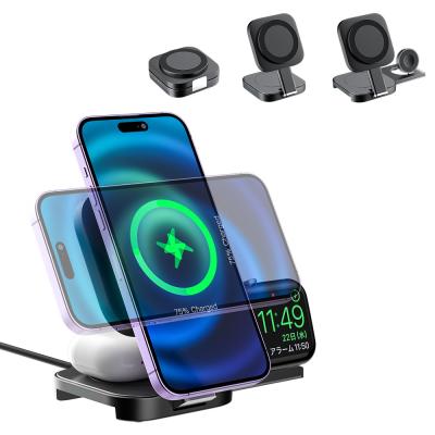 China 3 In 1 Wireless Charging Stand With Hidden Watch Charger For Space Efficiency for sale