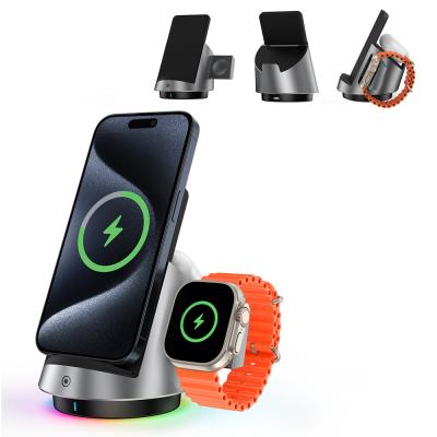 China Compact 3in1 Iphone Wireless Charger Dual Coil Iphone Charging Dock for sale