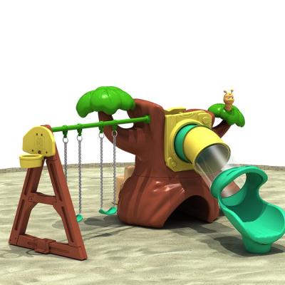 China Bring Happiness IDO Outdoor Playground Equipment Good Wooden Treehouse With Round Slide And Swing for sale