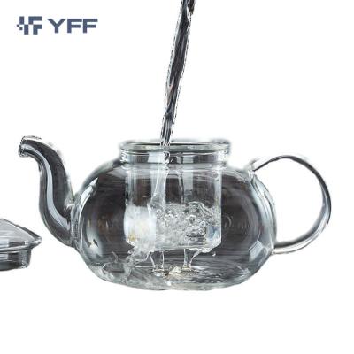 China Viable Handmade Coffee Teapot Glass Borosilicate Tea Heat Resistant Pitcher with Porcelain Infuser and Lid with Customized Design for sale